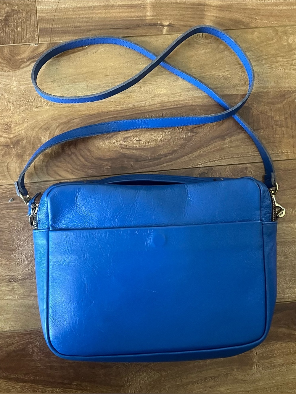 Clare V Blue Leather Mirabel Crossbody bag EUC